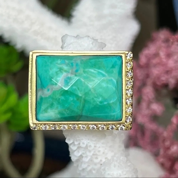 Faceted Turquoise 18k Gold Sheila Fajl GLOW Masterpiece Statement Ring Size 10 - Picture 1 of 15